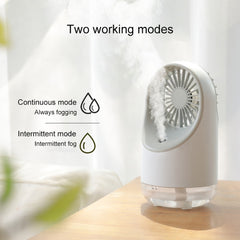 Multi-function USB Charging Spray Humidification Desktop Electric Fan with LED Warm Yellow Reading Lamp, Support 3 Speed Control