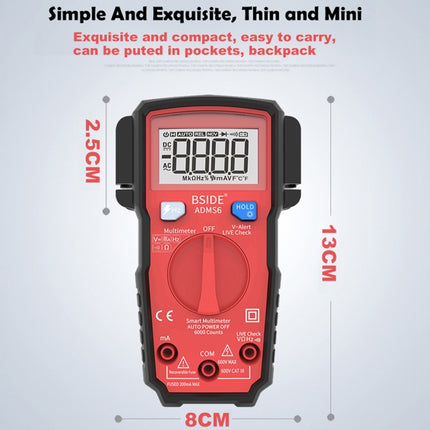 BSIDE ADMS6 High-precision Fully Automatic Small Digital Intelligent Multimeter with HD Digital Display & Shockproof Cover, Support Function Range Switch & Double-sided Pen Holder