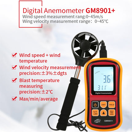 BENETECH GM8901+ High Accuracy Anemometer Wind Speed Gauge Temperature Measure Digital LCD Display Meter Measuring Tool, GM8901+