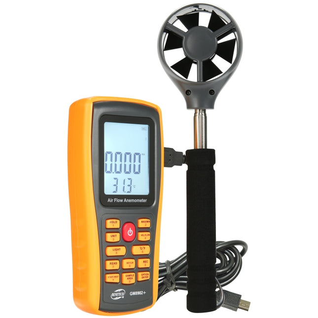 BENETECH GM8902+ LCD-Display Digitales Anemometer Luftstrom Windgeschwindigkeit Skala Messgerät, GM8902+
