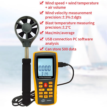 BENETECH GM8902+ LCD Display Digital Digital Anemometer Air Flow Wind Speed Scale Meter