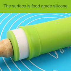 kn055 Solid Wooden Handle Silicone Rolling Pin Non-stick Food Dumpling Stick, Length: 29cm, Random Color Delivery, 29cm