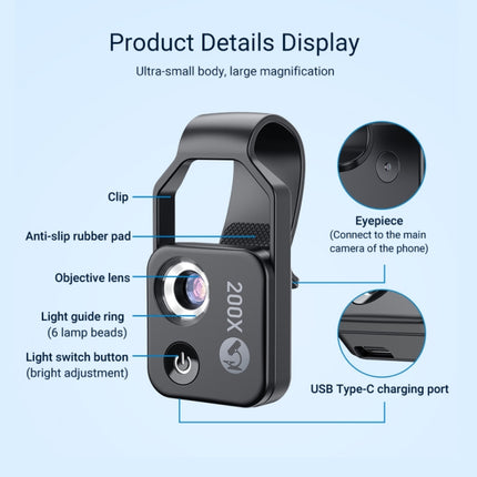 APEXEL APL-MS002BK 200X HD Universal Portable Mobile Phone Microscope with LED Light