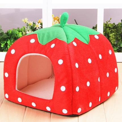 Strawberry Shaped Foldable Short Plush Pet House Nest, Size: S