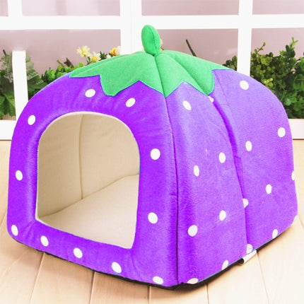 Strawberry Shaped Foldable Short Plush Pet House Nest, Size: S, Purple, Size S, Red, Size S, Pink, Size S, Blue, Size S