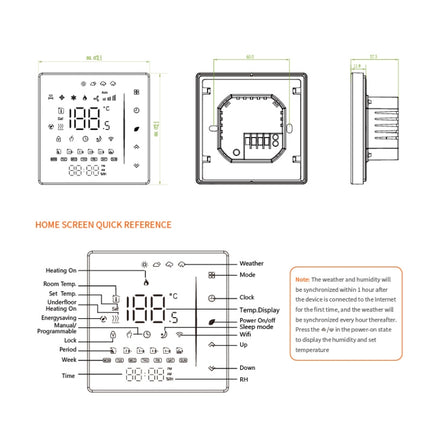 BHT-006GBLW 95-240V AC 16A Smart Home Heating Thermostat for EU Box, Control Electric Heating with Only Internal Sensor & External Sensor & WiFi Connection, BHT-006GBLW