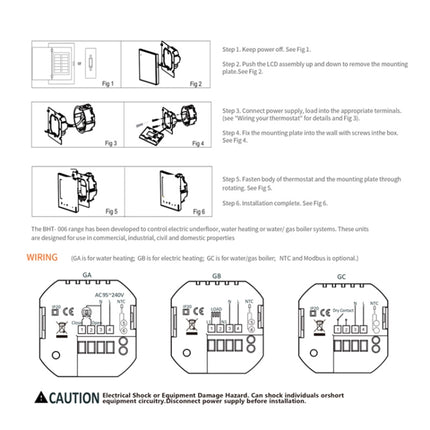 BHT-006GBLW 95-240V AC 16A Smart Home Heating Thermostat for EU Box, Control Electric Heating with Only Internal Sensor & External Sensor & WiFi Connection, BHT-006GBLW