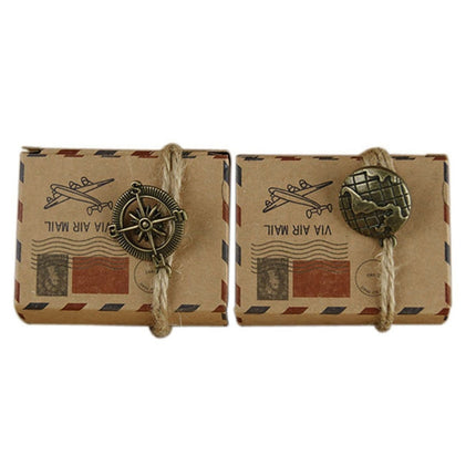 100 PCS European Wedding Retro Kraft Paper Mail Pattern Sugar Box, Size: 6x3.5x4.5cm, Compass shapped