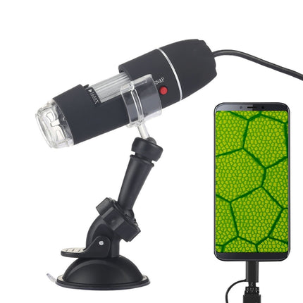 1600-fache Lupe, HD, 0,3 MP Bildsensor, 2-in-1 USB-Digitalmikroskop mit 8 LEDs und professionellem Ständer, 1600X