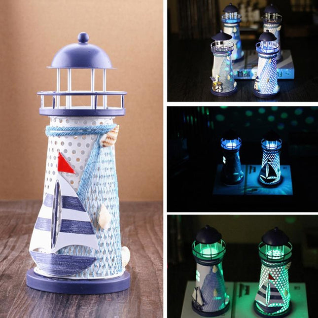 Creative Mediterranean Style Iron Handmade Flash Lighthouse, Random Style Delivery, Size: 18.5*7.5cm, Size: 18.5*7.5cm