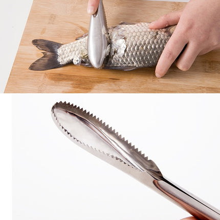 Kitchen Essential Stainless Steel Bidirectional Sawtooth Fish Scraper Fish Scale Planing Knife, 22.5x3cm