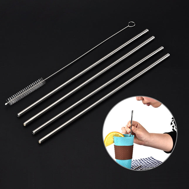 4 PCS Reusable Stainless Steel Drinking Straws + 1 x Cleaner Brush Set Kit, Straight
