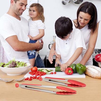 9 inch Silicone Non-slip Food Bread Barbecue BBQ Clip Tongs Kitchen Tools, 9 inch Black, 9 inch Red