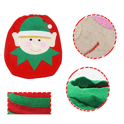 Fancy Christmas Decoration Happy Santa Elf Toilet Seat Cover Rug Bathroom Set