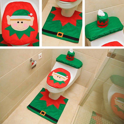 Fancy Christmas Decoration Happy Santa Elf Toilet Seat Cover Rug Bathroom Set