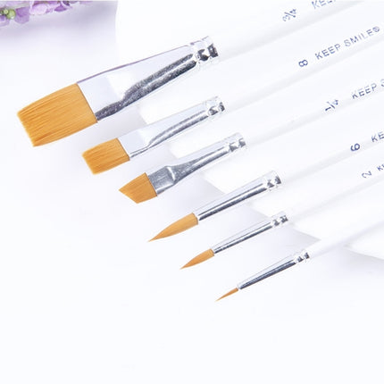 6 in 1 Artists Oil Painting Brush Set Nylon Hair Wood Handle Acrylic Watercolor Pointed Tip Drawing Pen, Pointed Tip Drawing Pen
