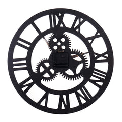 Retro Wooden Round Single-sided Gear Clock Rome Number Wall Clock, Diameter: 70cm