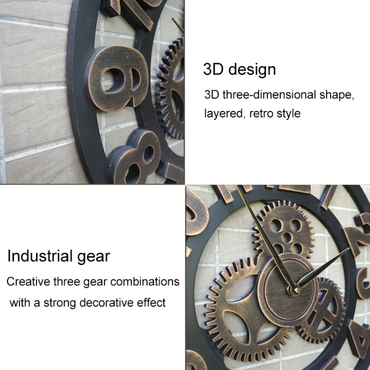 Retro Wooden Round Single-sided Gear Clock Number Wall Clock, Diameter: 58cm