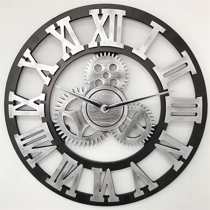 Retro Wooden Round Single-sided Gear Clock Rome Number Wall Clock, Diameter: 80cm, Rome Number 80cm, Rome Number 80cm (Gold)