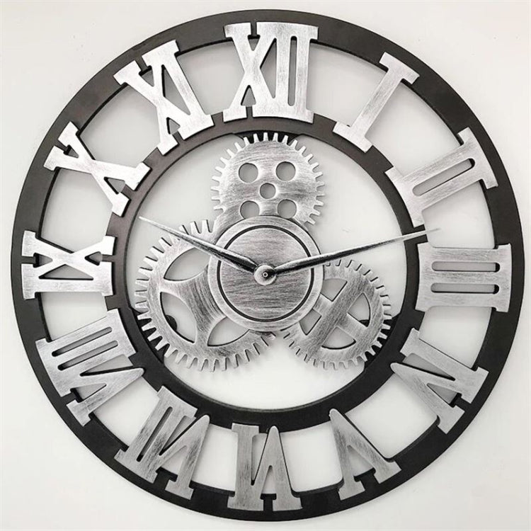Retro Wooden Round Single-sided Gear Clock Rome Number Wall Clock, Diameter: 80cm