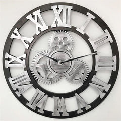 Retro Wooden Round Single-sided Gear Clock Rome Number Wall Clock, Diameter: 80cm