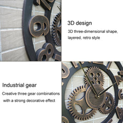 Retro Wooden Round Single-sided Gear Clock Rome Number Wall Clock, Diameter: 80cm