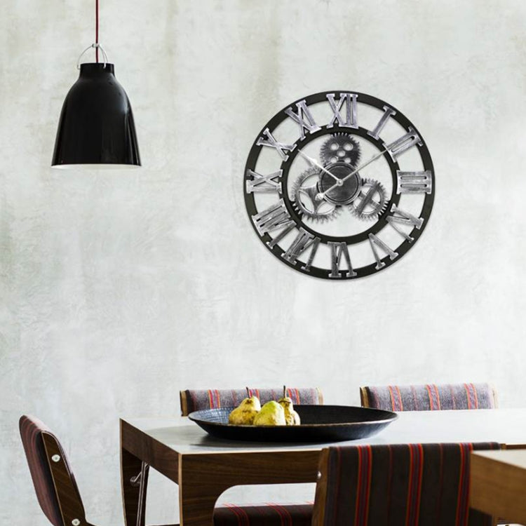 Retro Wooden Round Single-sided Gear Clock Rome Number Wall Clock, Diameter: 80cm