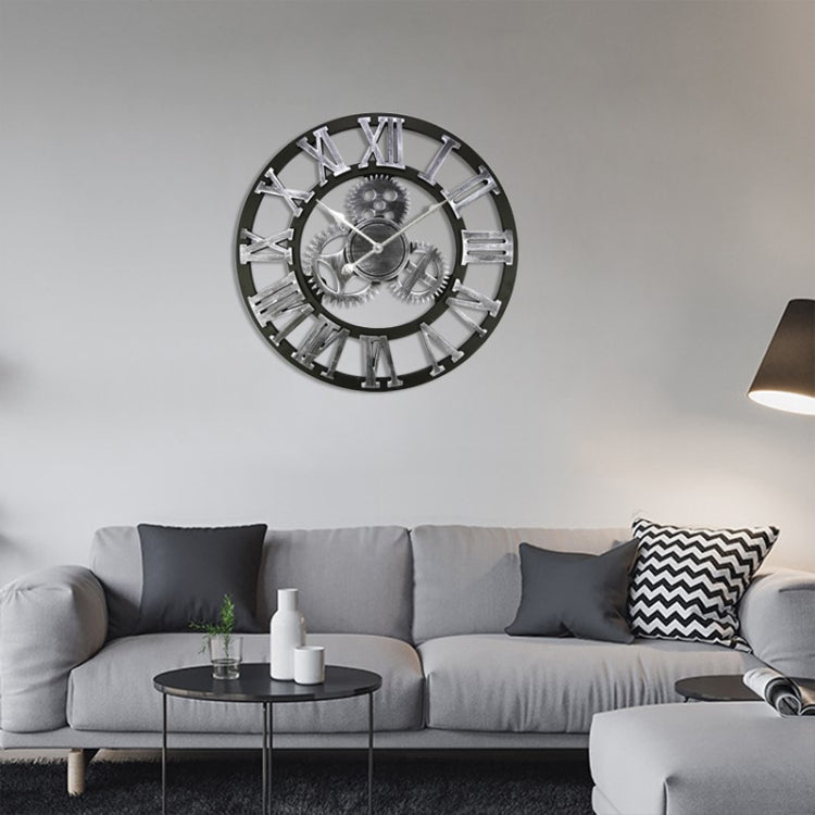 Retro Wooden Round Single-sided Gear Clock Rome Number Wall Clock, Diameter: 80cm