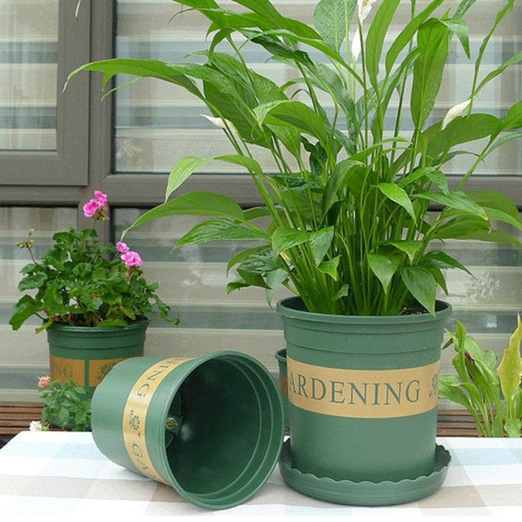 3 Gallon Flower Pots Plant Nursery Pots Plastic Pots Creative Gallons Pots with Tray,Size:26.5*24.5*24.5cm, Random Text Background Color Delivery