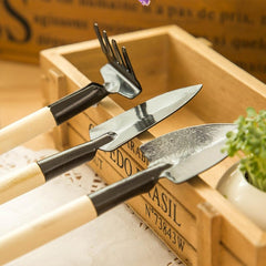 4pcs Rake Shovel Digging Trowel 3 in 1  Wooden Handle Metal Head Mini Garden Plant Tool Gardening Tool, Plant Tool 1
