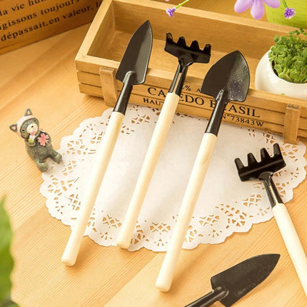 4pcs Rake Shovel Digging Trowel 3 in 1  Wooden Handle Metal Head Mini Garden Plant Tool Gardening Tool, Plant Tool 1