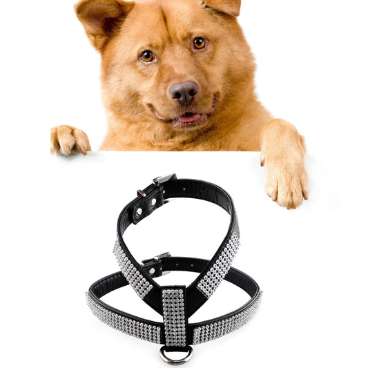 Rhinestone PU Soft Breathable Dog Harness Pet Vest Dog Chest Strap Leash Dog Collar, Size: M