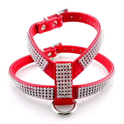 Arnés para perros de PU suave y transpirable con diamantes de imitación, correa para el pecho para perros, collar para perros, tamaño: M