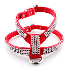 Rhinestone PU Soft Breathable Dog Harness Pet Vest Dog Chest Strap Leash Dog Collar, Size: M