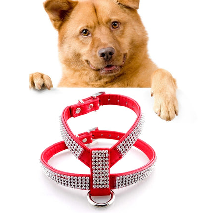 Arnés para perros de PU suave y transpirable con diamantes de imitación, correa para el pecho para perros, collar para perros, tamaño: M