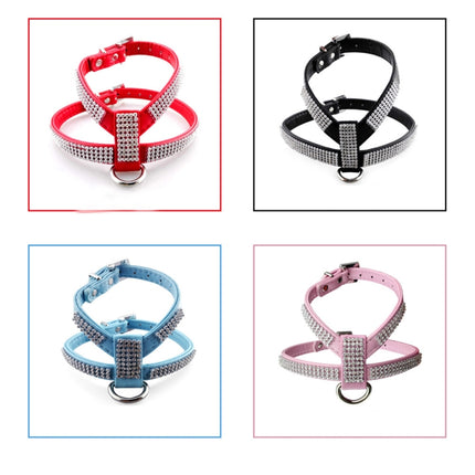 Arnés para perros de PU suave y transpirable con diamantes de imitación, correa para el pecho para perros, collar para perros, tamaño: M