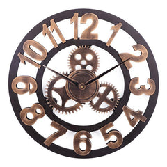 Retro Wooden Round Single-sided Gear Clock Arabic Number Wall Clock, Diameter: 70cm