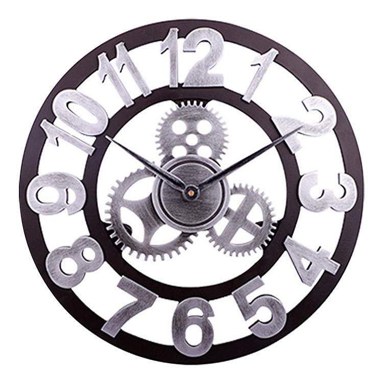 Retro Wooden Round Single-sided Gear Clock Arabic Number Wall Clock, Diameter: 70cm