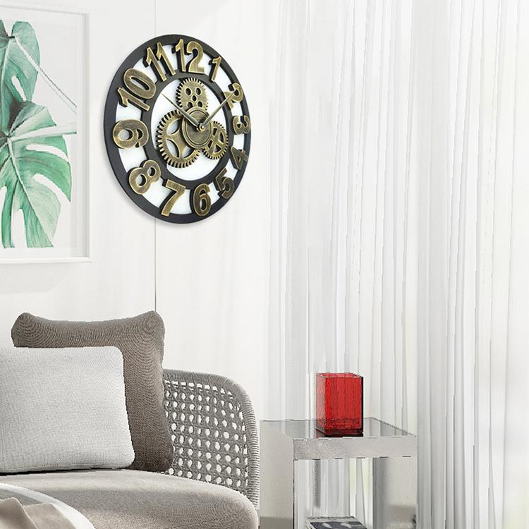 Retro Wooden Round Single-sided Gear Clock Arabic Number Wall Clock, Diameter: 70cm
