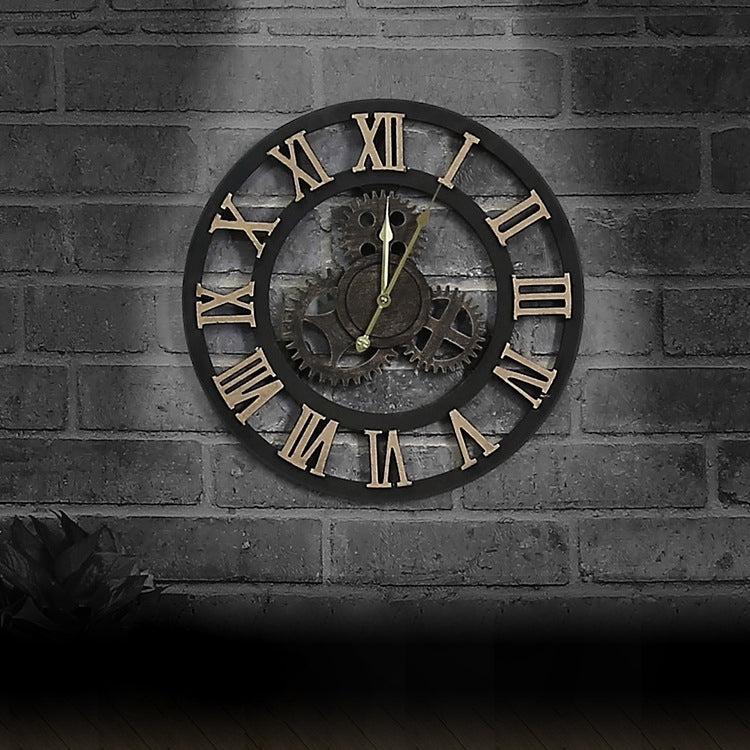Originality American Industrial Style Wood Vintage Old Gear Wall Clock, Diameter: 50cm