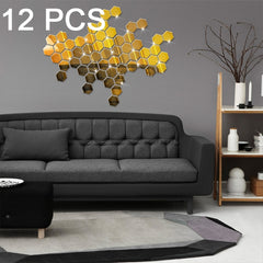 12 PCS 3D Hexagonal Mirror Wall Stickers Set, Size: 4*4cm