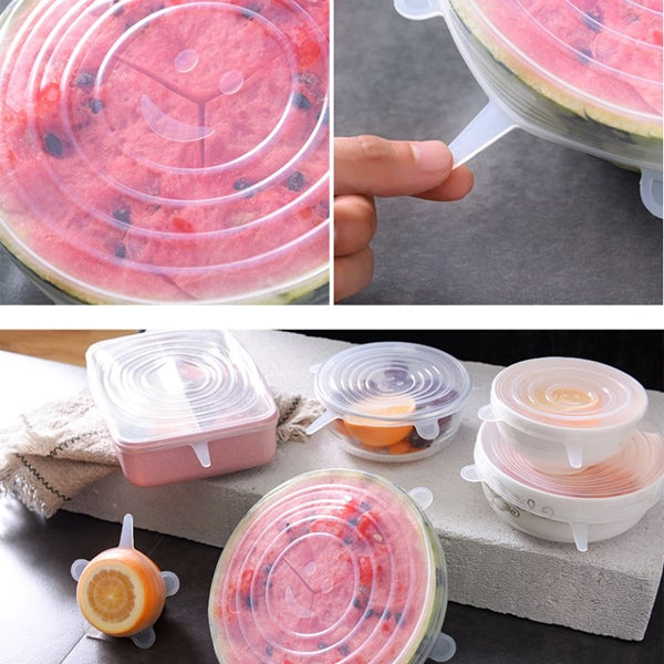 6 PCS / Set Food Grade Silicone Sealing Lids Fresh Keeping Covers, Silicone Sealing Lids