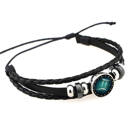 European and American Hand-knitted Beaded Retro DIY Bracelet Constellation Leather Punk Fashion Bracelet, Gemini, Taurus, Aquarius, Sagittarius, Pisces, Cancer, Aries, Scorpion, Capricorn, Virgo, Leo, Libra