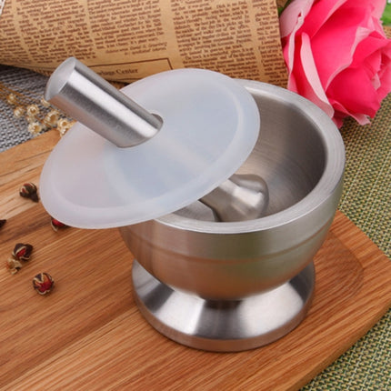 Kitchen Stainless Steel Garlic Food Mortar with Cover, Size: Small, Size: Large