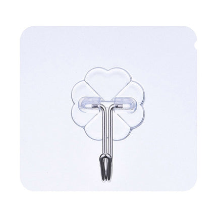 10pcs PVC + Stainless Steel Thin Plum Shape Seamless Adhesive Hook Waterproof Transparent Strong Stick Hook Kitchen Wall Mount