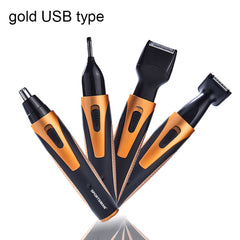 SPORTSMAN Four-in-one USB Rechargeable Ear Nose Trimmer Beard Face Shaver Eyebrows Hair Trimmer For Men(gold USB type), Gold USB Type