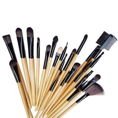 32 PCS Wood Color Handle Makeup Brush Set Beauty Kit + PU Leather Carrying Case