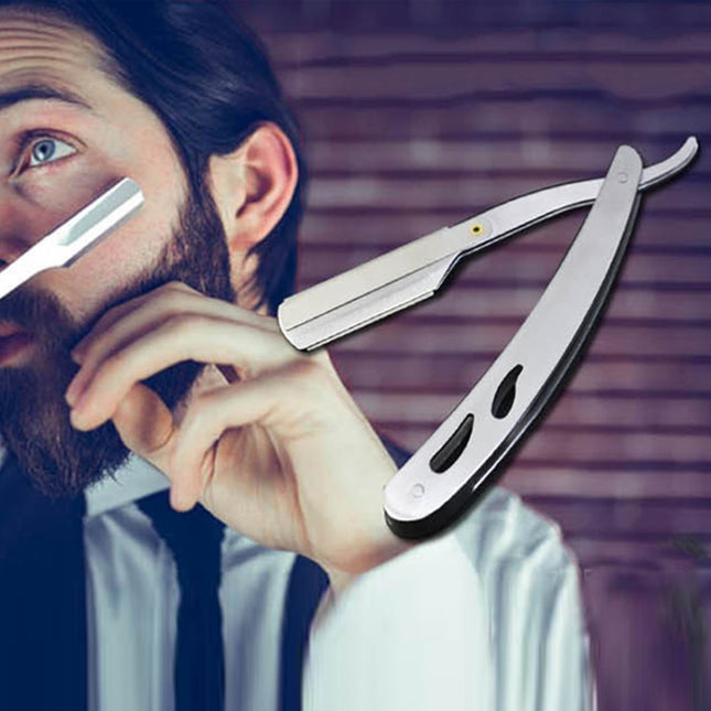 Hairdresser Vintage Razor Stainless Steel Double-sided Blade Holder Haircut Shaved Eyebrow Knife Holder(Silver)