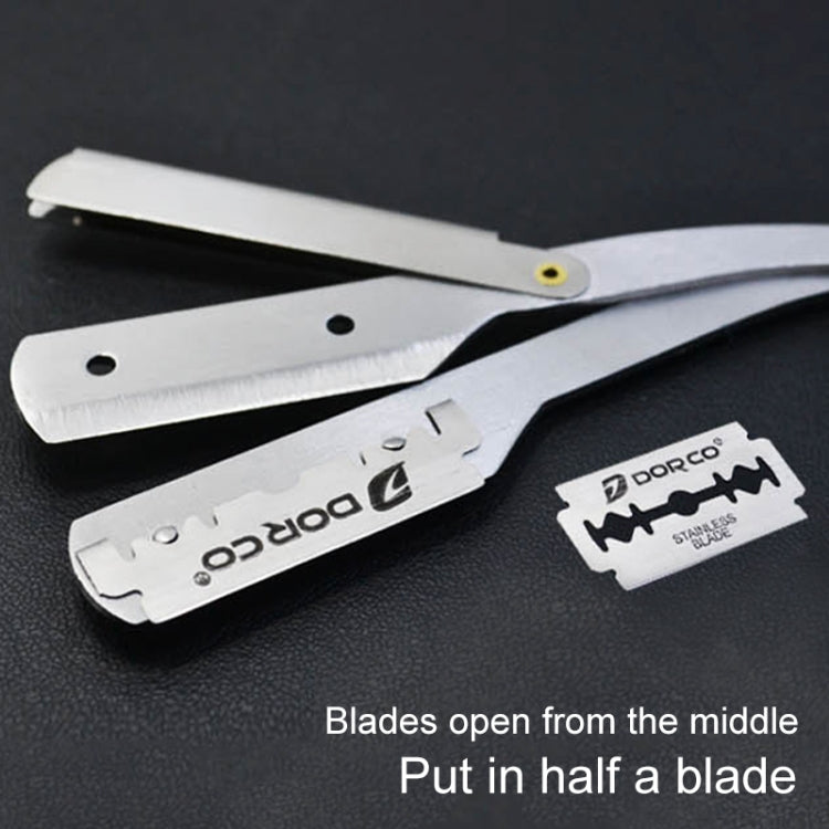 Hairdresser Vintage Razor Stainless Steel Double-sided Blade Holder Haircut Shaved Eyebrow Knife Holder(Silver)