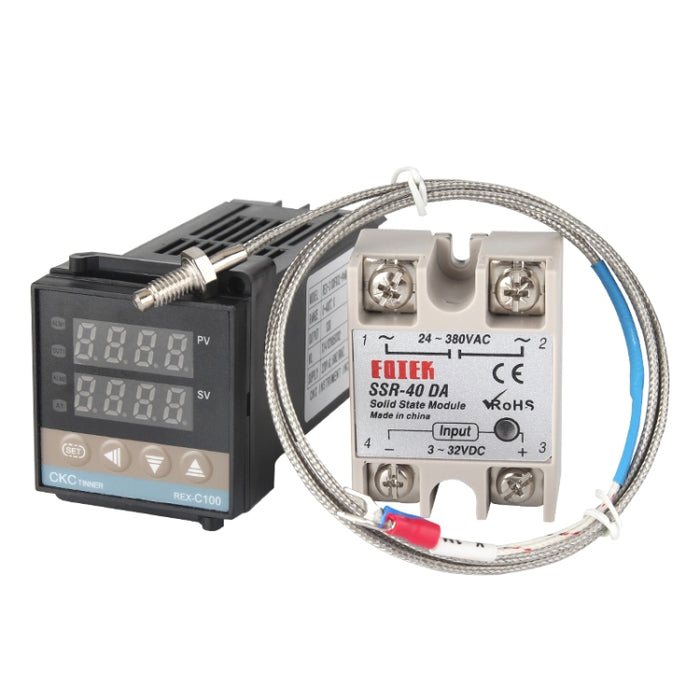 REX-C100 Thermostat + Thermocouple + SSR-40 DA Solid State Module Intelligent Temperature Control Kit, 40DA